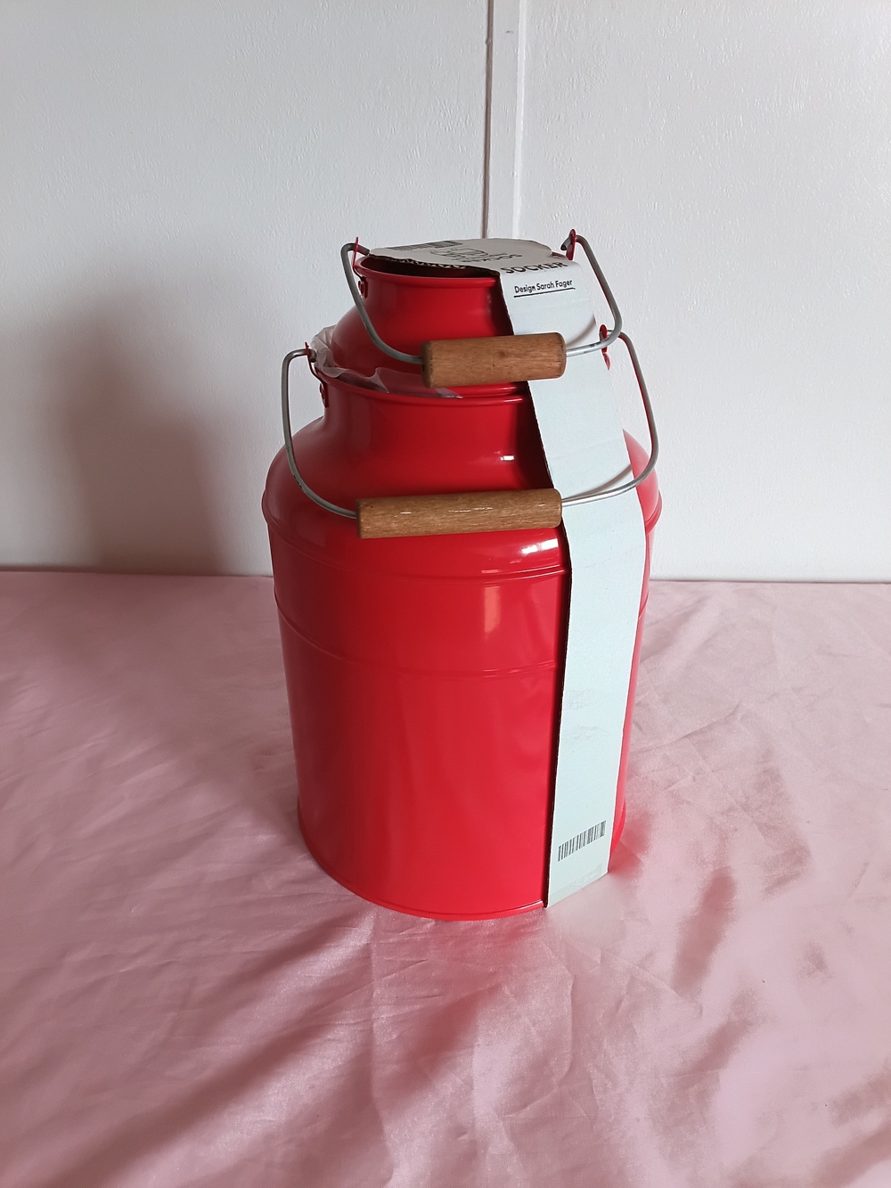 NEW! IKEA SOCKER Sage Red Primitive Farmhouse MILK CAN Lot of 2